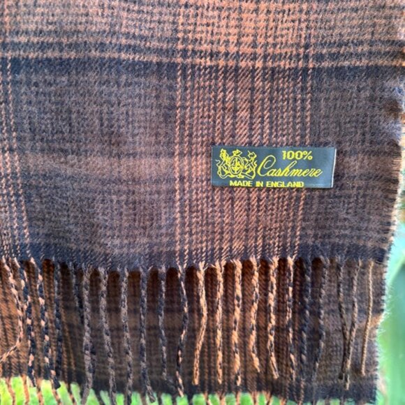 [New] British Luxury Hand-loomed 100% Cashmere Brown & Black Plaid Neck Scarf - Picture 3 of 7